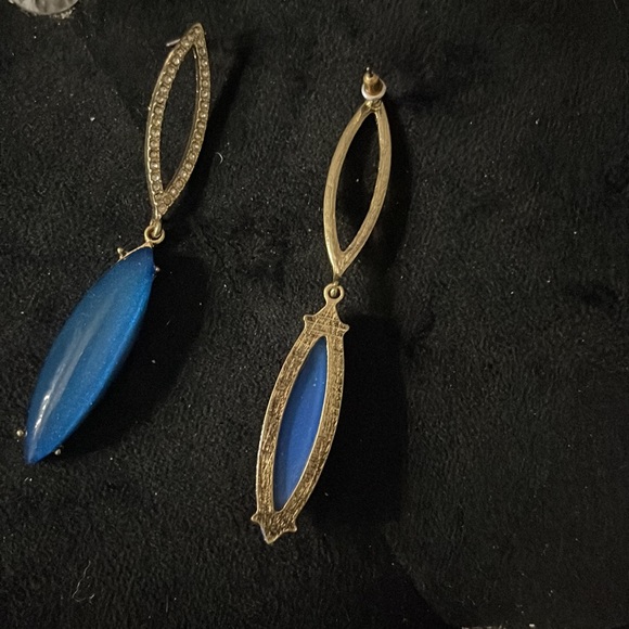 Never worn blue and gold with rhinestone earrings - Picture 2 of 3